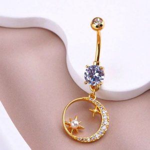 1pc/Set Fashionable Moon Pearl Dangle Belly Ring 14g